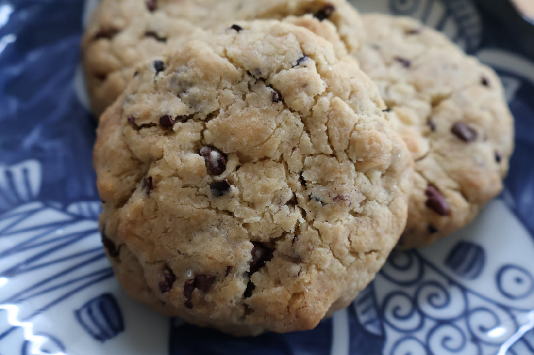 Polyphenol rich tahini olive oil choc chip and macadamia cookies